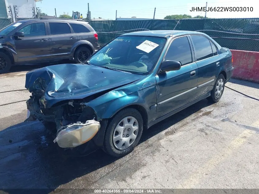 1998 Honda Civic Dx VIN: JHMEJ6622WS003010 Lot: 40264355