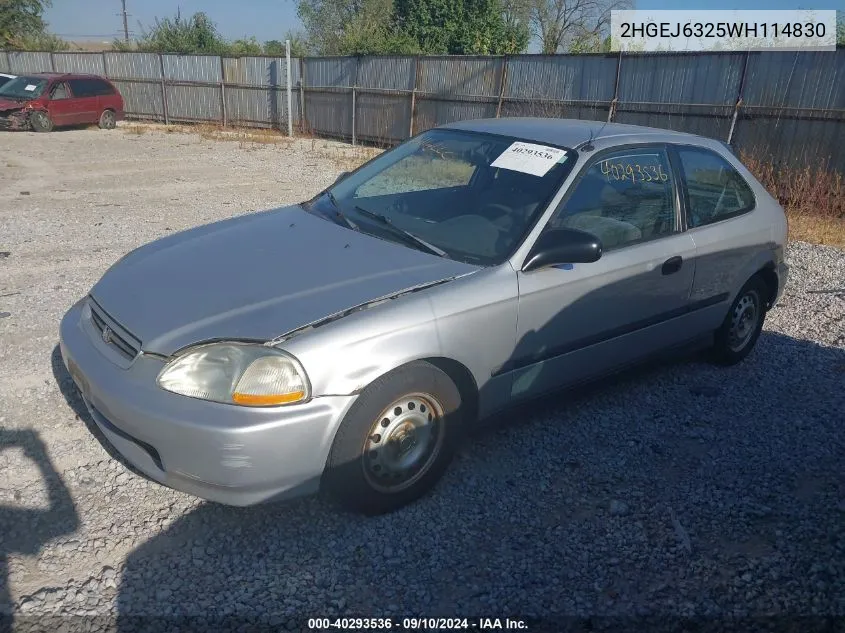 1998 Honda Civic Cx VIN: 2HGEJ6325WH114830 Lot: 40293536