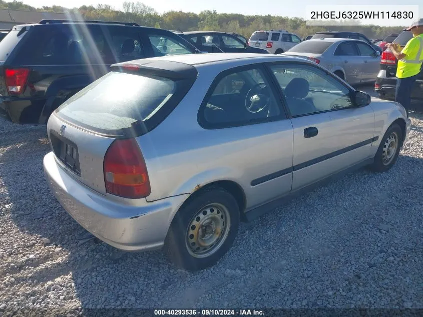 1998 Honda Civic Cx VIN: 2HGEJ6325WH114830 Lot: 40293536