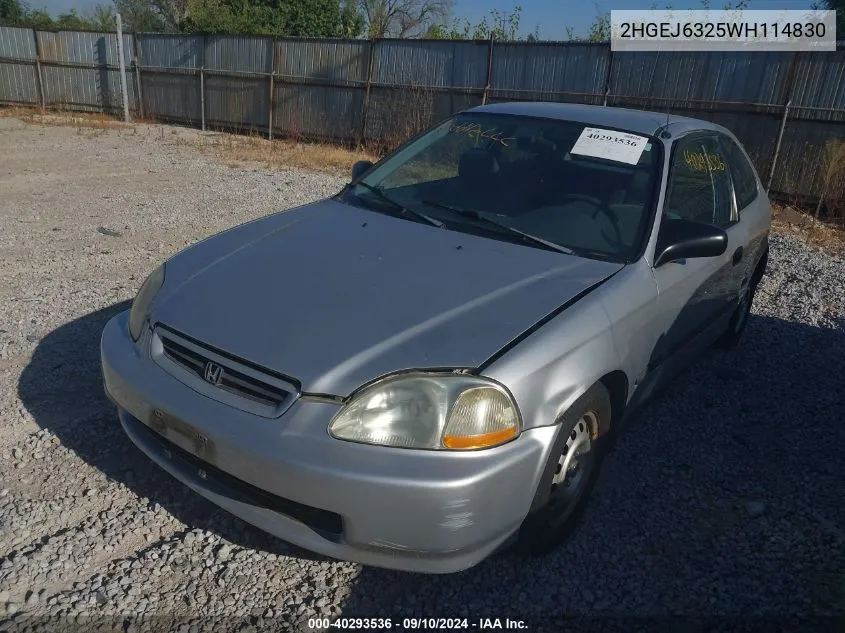 1998 Honda Civic Cx VIN: 2HGEJ6325WH114830 Lot: 40293536