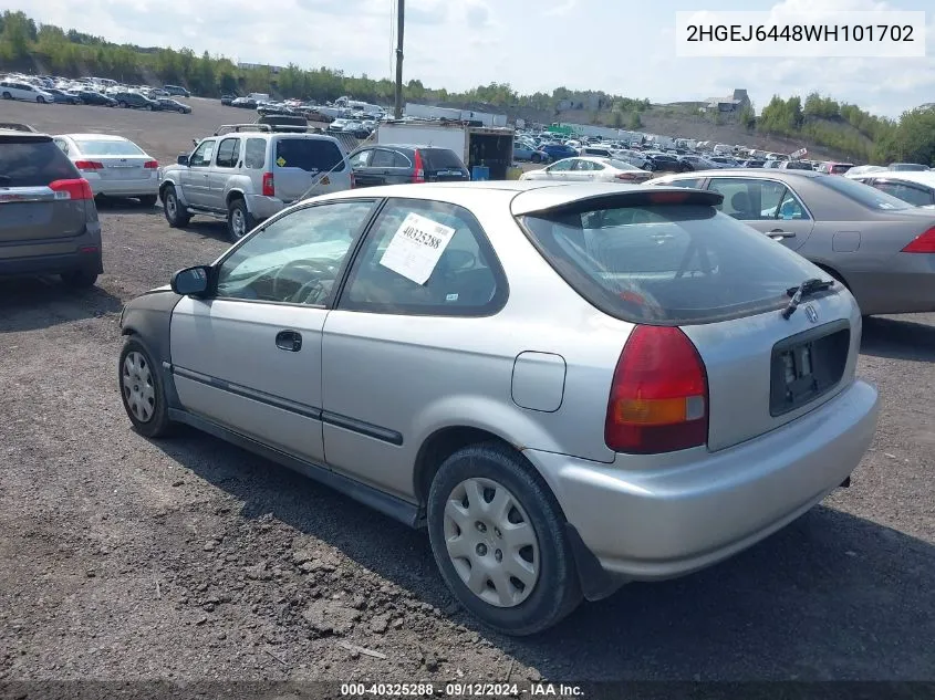 1998 Honda Civic Dx VIN: 2HGEJ6448WH101702 Lot: 40325288