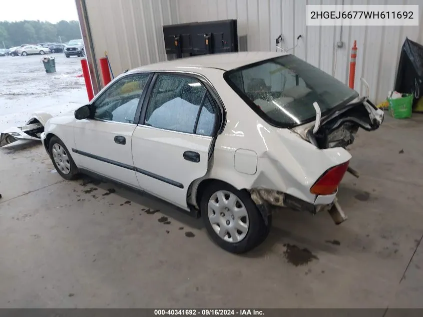 1998 Honda Civic Lx VIN: 2HGEJ6677WH611692 Lot: 40341692