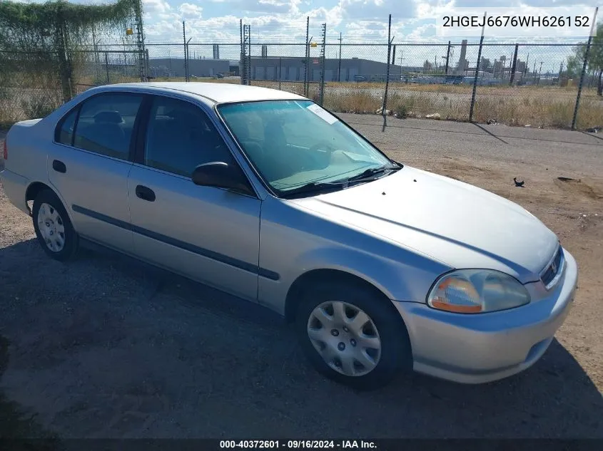 1998 Honda Civic Lx VIN: 2HGEJ6676WH626152 Lot: 40372601