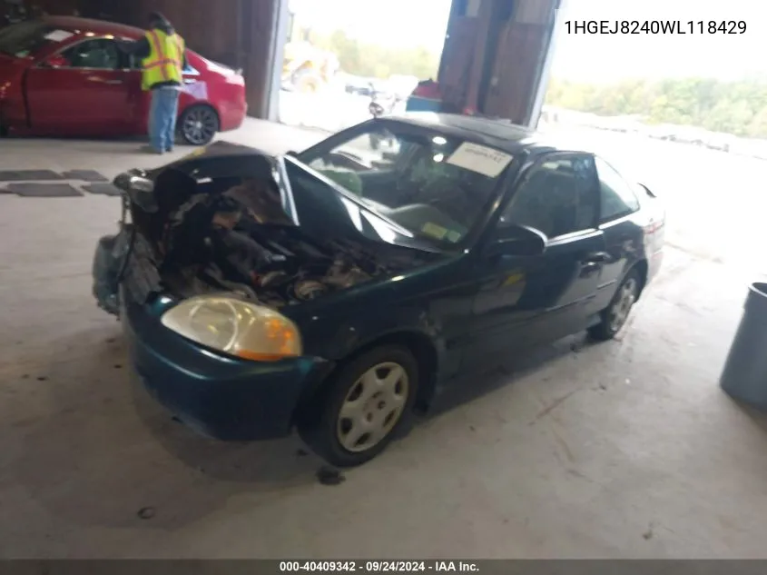 1998 Honda Civic Ex VIN: 1HGEJ8240WL118429 Lot: 40409342