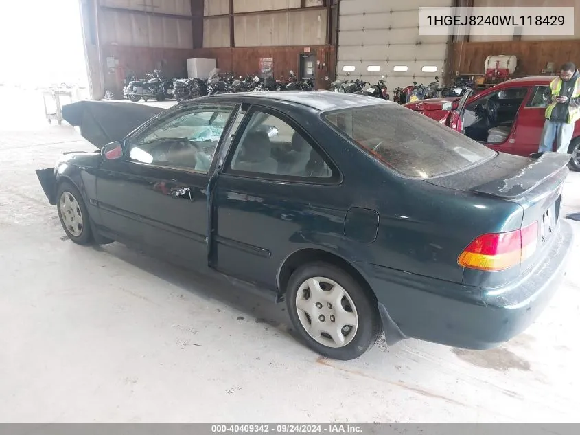 1998 Honda Civic Ex VIN: 1HGEJ8240WL118429 Lot: 40409342