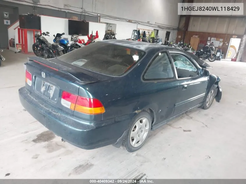 1998 Honda Civic Ex VIN: 1HGEJ8240WL118429 Lot: 40409342