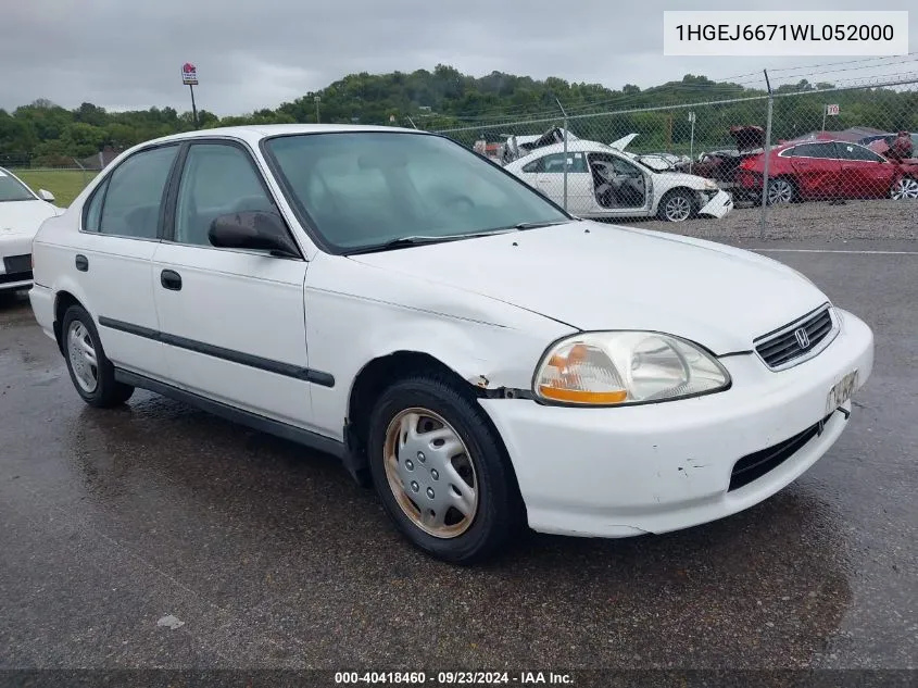 1998 Honda Civic Lx VIN: 1HGEJ6671WL052000 Lot: 40418460