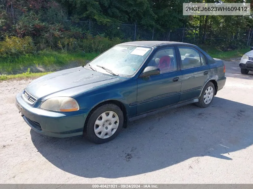 1998 Honda Civic Dx VIN: 2HGEJ6623WH609412 Lot: 40421921