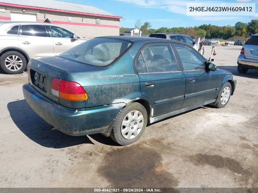 1998 Honda Civic Dx VIN: 2HGEJ6623WH609412 Lot: 40421921