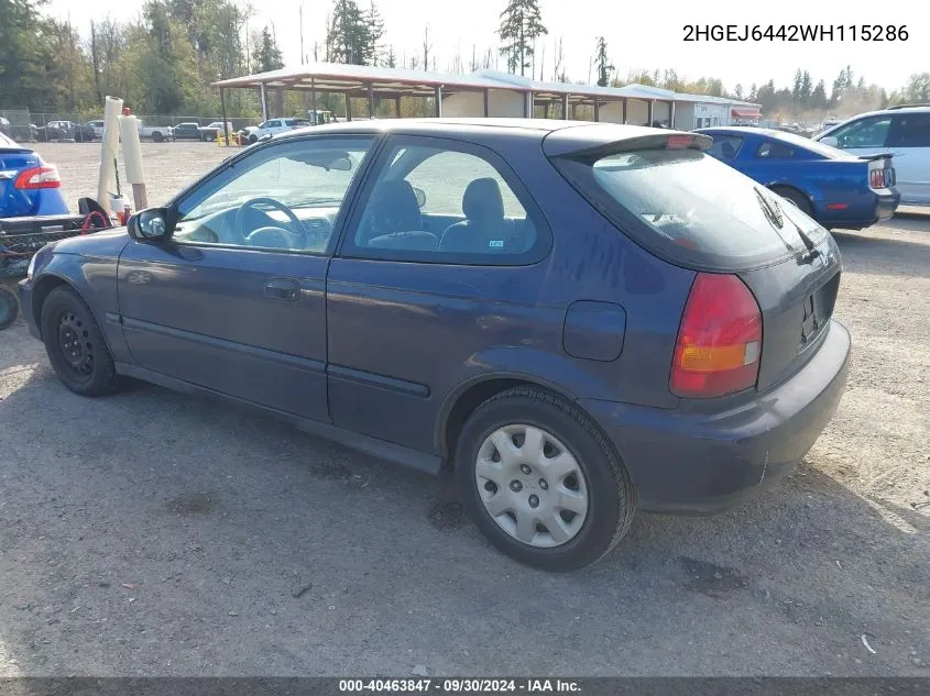 1998 Honda Civic Dx VIN: 2HGEJ6442WH115286 Lot: 40463847