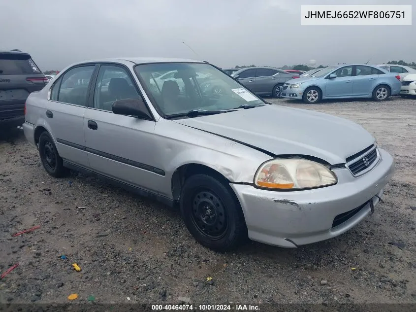 1998 Honda Civic Lx VIN: JHMEJ6652WF806751 Lot: 40464074