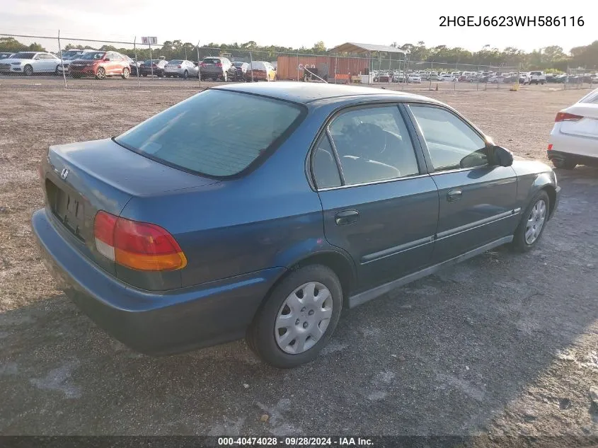 1998 Honda Civic Dx VIN: 2HGEJ6623WH586116 Lot: 40474028