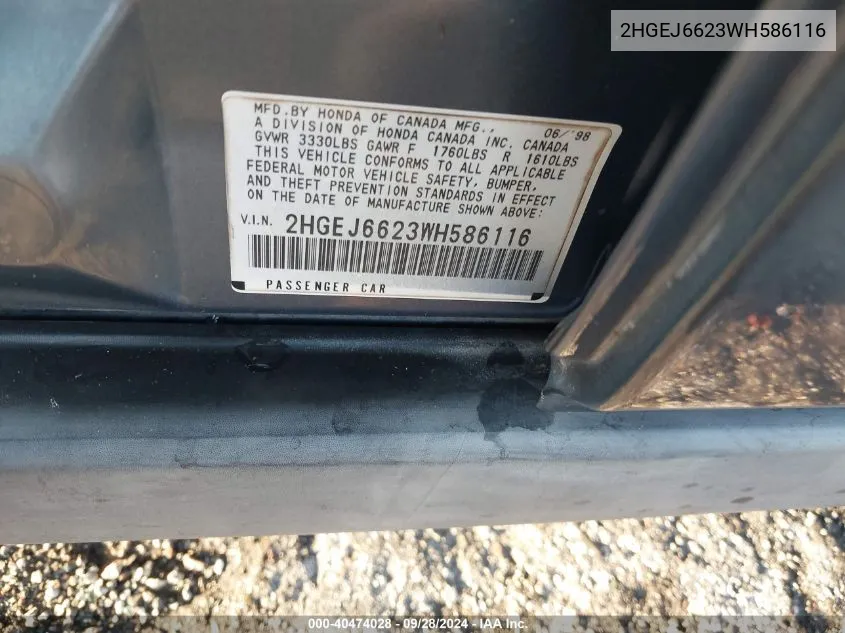 2HGEJ6623WH586116 1998 Honda Civic Dx