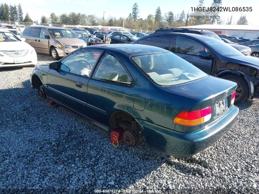 1998 Honda Civic Ex VIN: 1HGEJ8242WL086535 Lot: 40475274