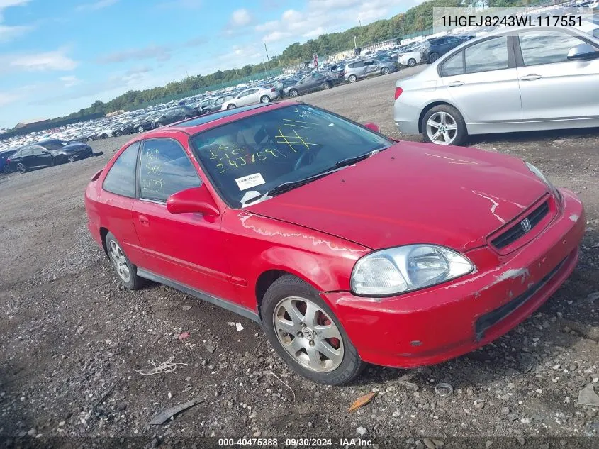 1HGEJ8243WL117551 1998 Honda Civic Ex