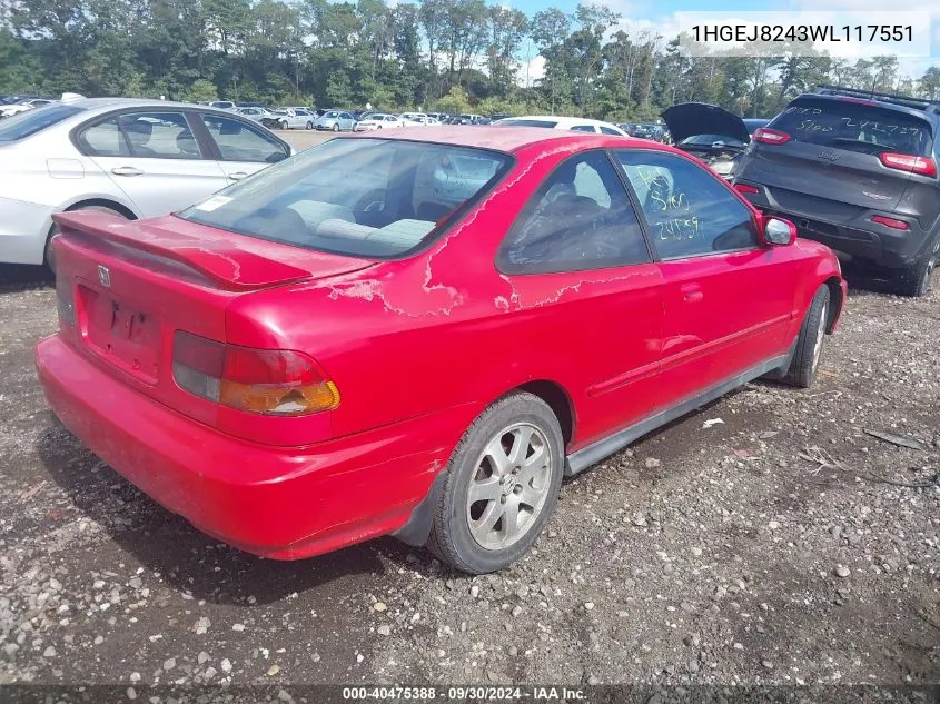 1998 Honda Civic Ex VIN: 1HGEJ8243WL117551 Lot: 40475388