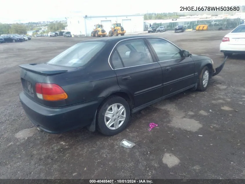 1998 Honda Civic Lx VIN: 2HGEJ6678WH503680 Lot: 40485407