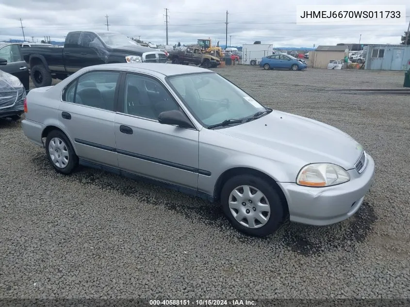 1998 Honda Civic Lx VIN: JHMEJ6670WS011733 Lot: 40588151