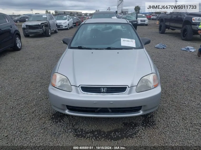 1998 Honda Civic Lx VIN: JHMEJ6670WS011733 Lot: 40588151