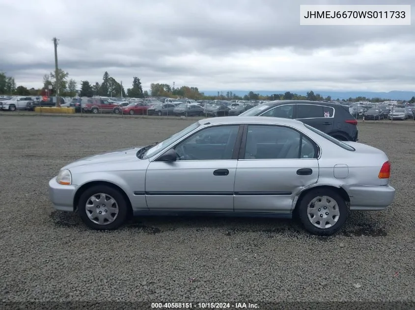 1998 Honda Civic Lx VIN: JHMEJ6670WS011733 Lot: 40588151