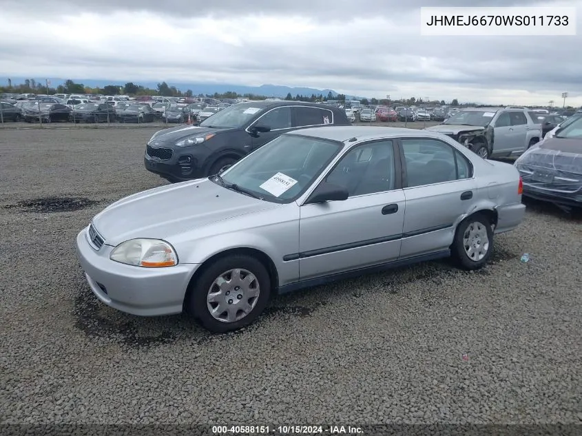 1998 Honda Civic Lx VIN: JHMEJ6670WS011733 Lot: 40588151