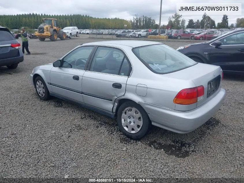 1998 Honda Civic Lx VIN: JHMEJ6670WS011733 Lot: 40588151