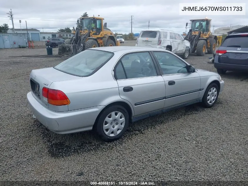 1998 Honda Civic Lx VIN: JHMEJ6670WS011733 Lot: 40588151