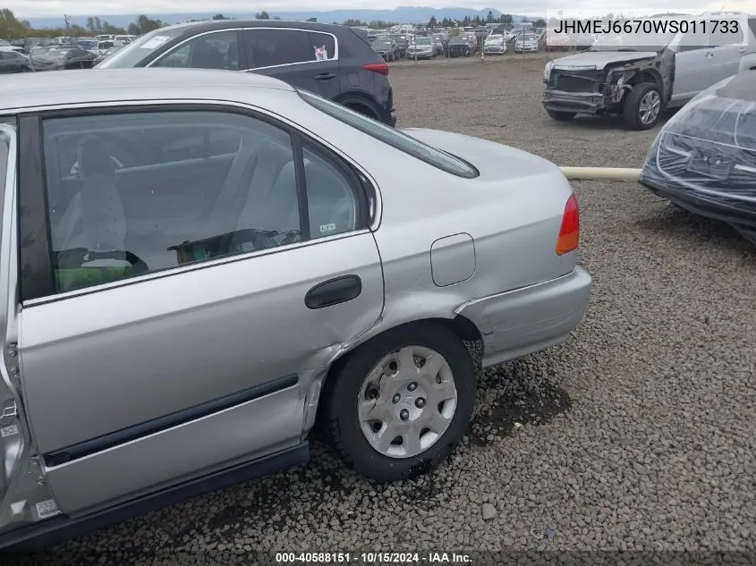 1998 Honda Civic Lx VIN: JHMEJ6670WS011733 Lot: 40588151