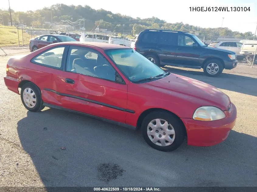 1998 Honda Civic Dx VIN: 1HGEJ6124WL130104 Lot: 40622509