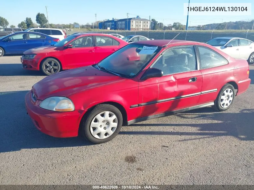 1998 Honda Civic Dx VIN: 1HGEJ6124WL130104 Lot: 40622509