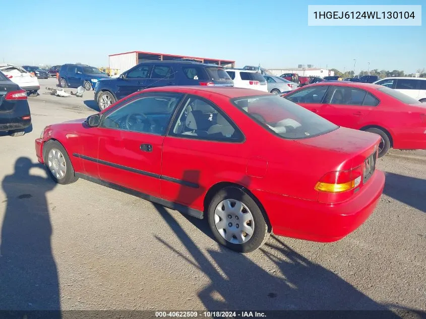 1998 Honda Civic Dx VIN: 1HGEJ6124WL130104 Lot: 40622509