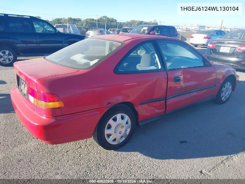 1998 Honda Civic Dx VIN: 1HGEJ6124WL130104 Lot: 40622509