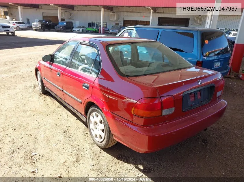 1998 Honda Civic Lx VIN: 1HGEJ6672WL047937 Lot: 40626058