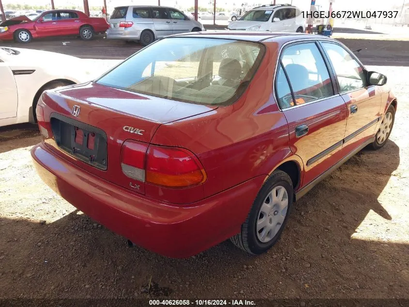 1998 Honda Civic Lx VIN: 1HGEJ6672WL047937 Lot: 40626058