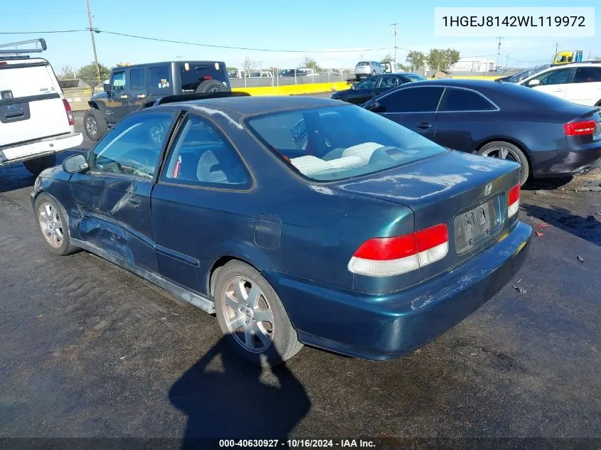 1998 Honda Civic Ex VIN: 1HGEJ8142WL119972 Lot: 40630927