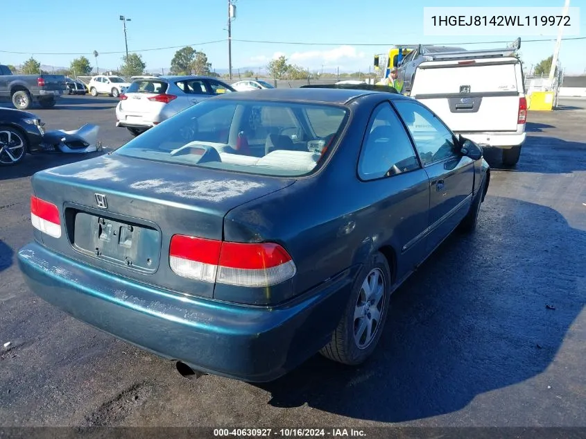 1998 Honda Civic Ex VIN: 1HGEJ8142WL119972 Lot: 40630927