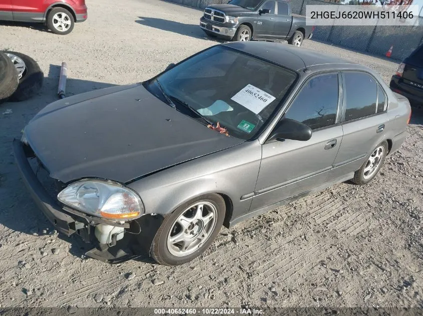 1998 Honda Civic Dx VIN: 2HGEJ6620WH511406 Lot: 40652460