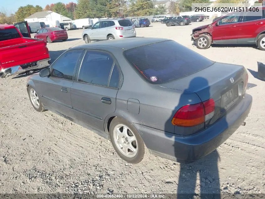 1998 Honda Civic Dx VIN: 2HGEJ6620WH511406 Lot: 40652460