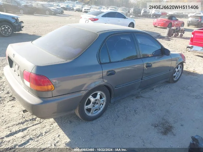 1998 Honda Civic Dx VIN: 2HGEJ6620WH511406 Lot: 40652460