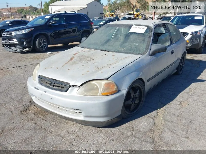 1998 Honda Civic Dx VIN: 2HGEJ6444WH101826 Lot: 40670296