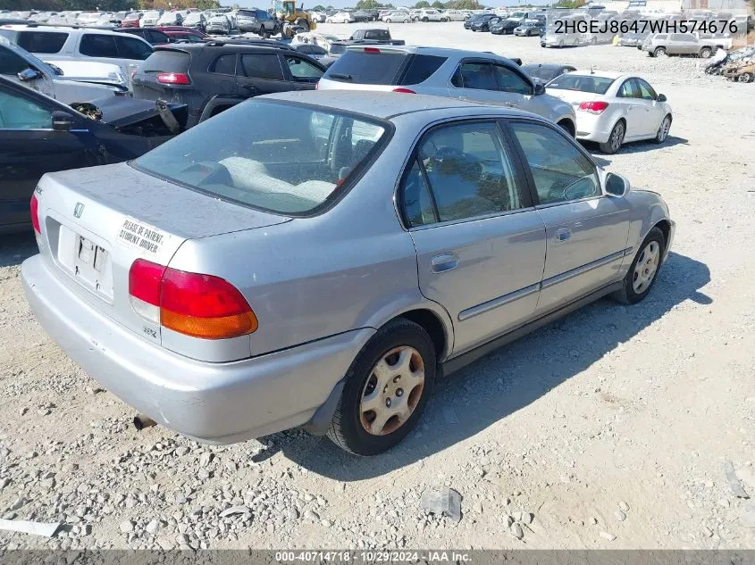 1998 Honda Civic Ex VIN: 2HGEJ8647WH574676 Lot: 40714718