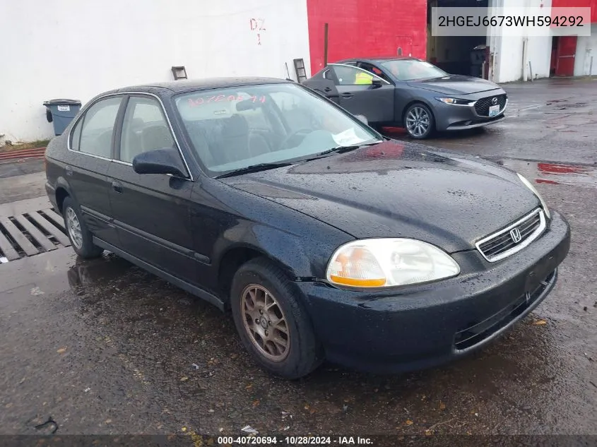 1998 Honda Civic Lx VIN: 2HGEJ6673WH594292 Lot: 40720694