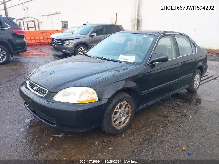 1998 Honda Civic Lx VIN: 2HGEJ6673WH594292 Lot: 40720694