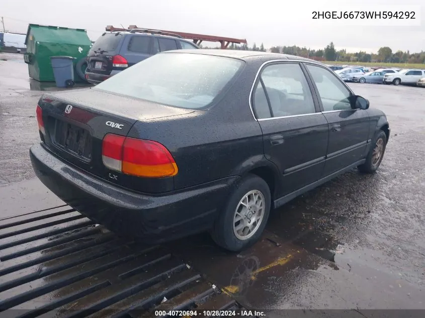 1998 Honda Civic Lx VIN: 2HGEJ6673WH594292 Lot: 40720694