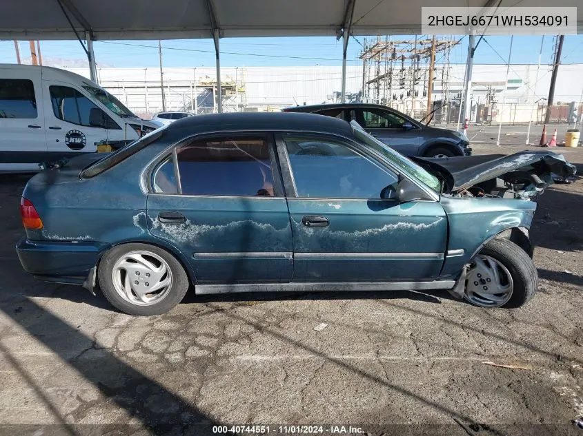 1998 Honda Civic Lx VIN: 2HGEJ6671WH534091 Lot: 40744551