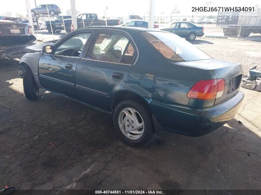 1998 Honda Civic Lx VIN: 2HGEJ6671WH534091 Lot: 40744551