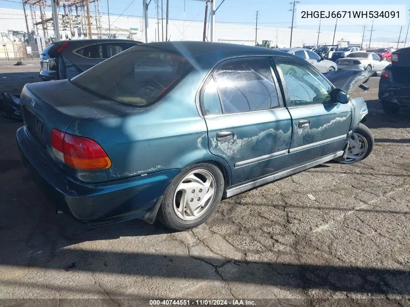 1998 Honda Civic Lx VIN: 2HGEJ6671WH534091 Lot: 40744551