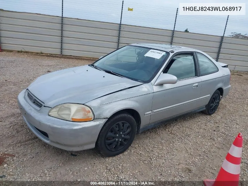 1998 Honda Civic Ex VIN: 1HGEJ8243WL068917 Lot: 40823084