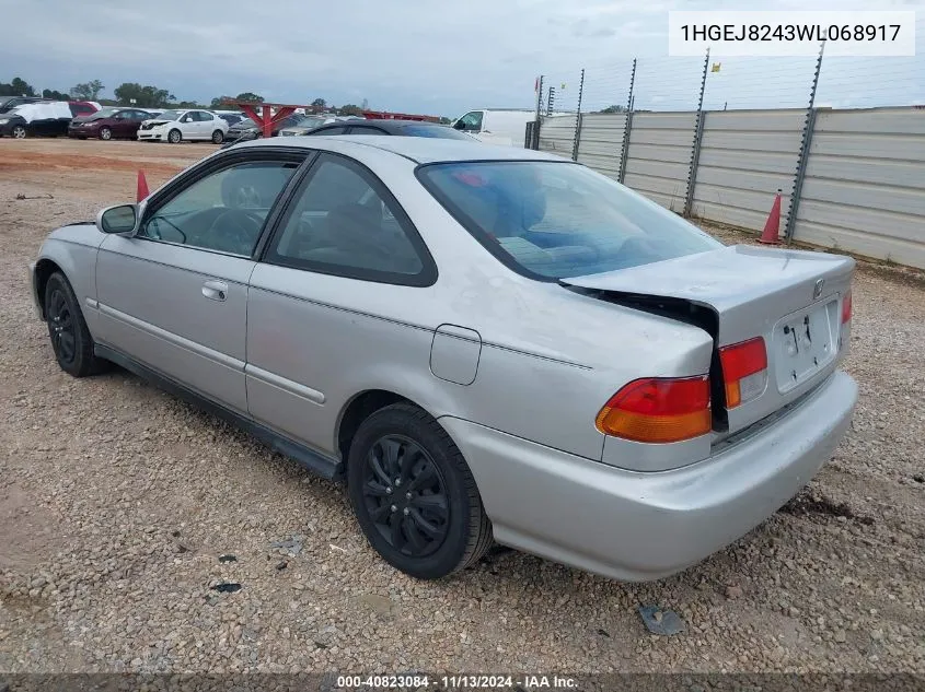 1998 Honda Civic Ex VIN: 1HGEJ8243WL068917 Lot: 40823084