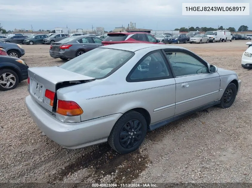 1998 Honda Civic Ex VIN: 1HGEJ8243WL068917 Lot: 40823084